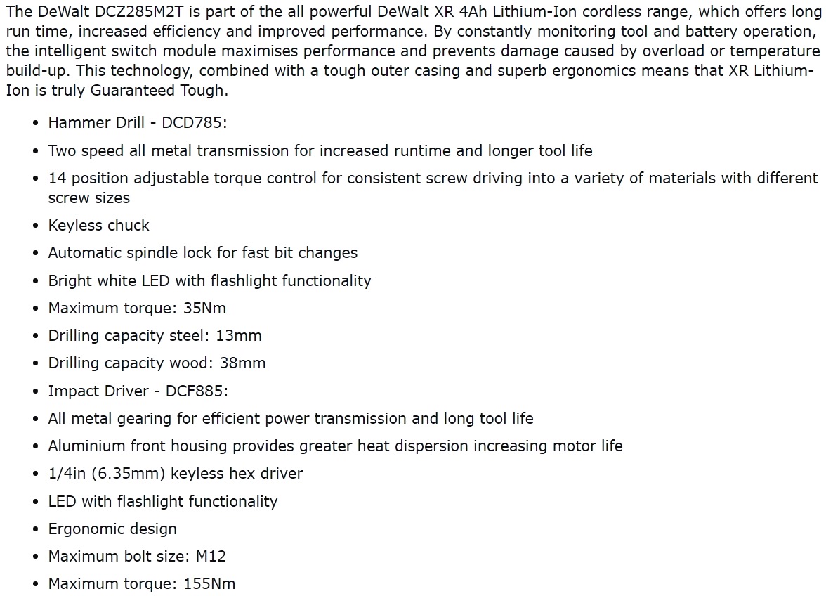 סט מברגות נטעות מקצועיות DEWALT 18 DCZ285M2T